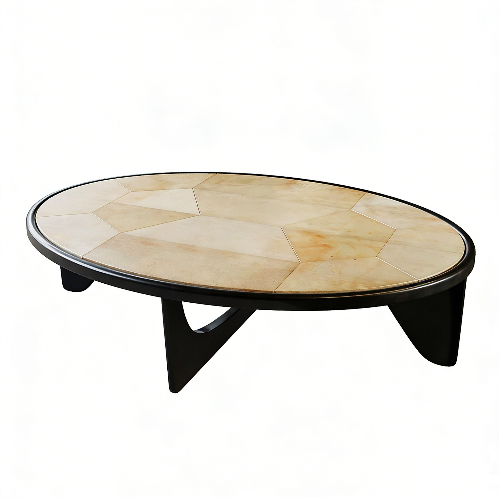 Hotel Oval Coffee Table - Geometric Stone Top with Black Wood Base | Modern Hotel Lounge Furniture C-1018 1