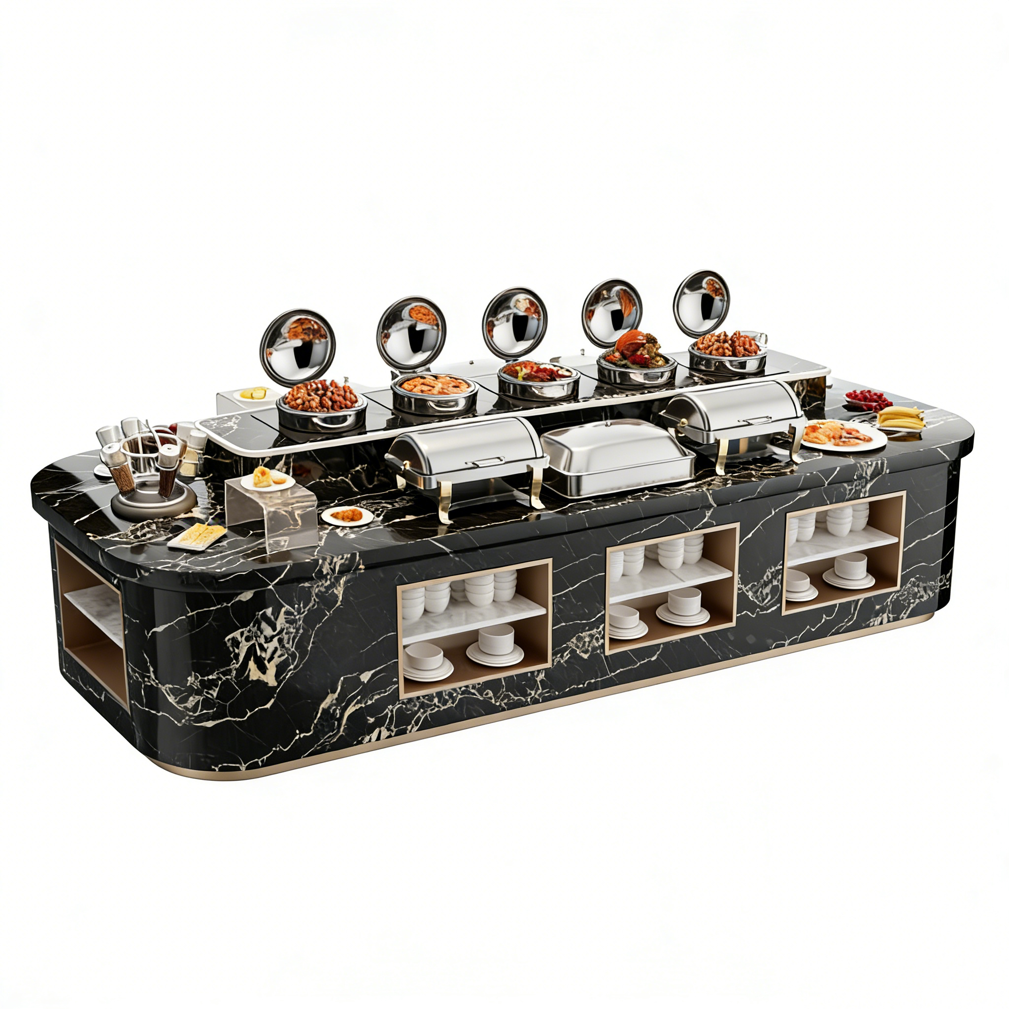 Hotel Buffet Station - Marble Top with Stainless Steel Food Warmers | Hotel Restaurant Catering Furniture T-1016 1