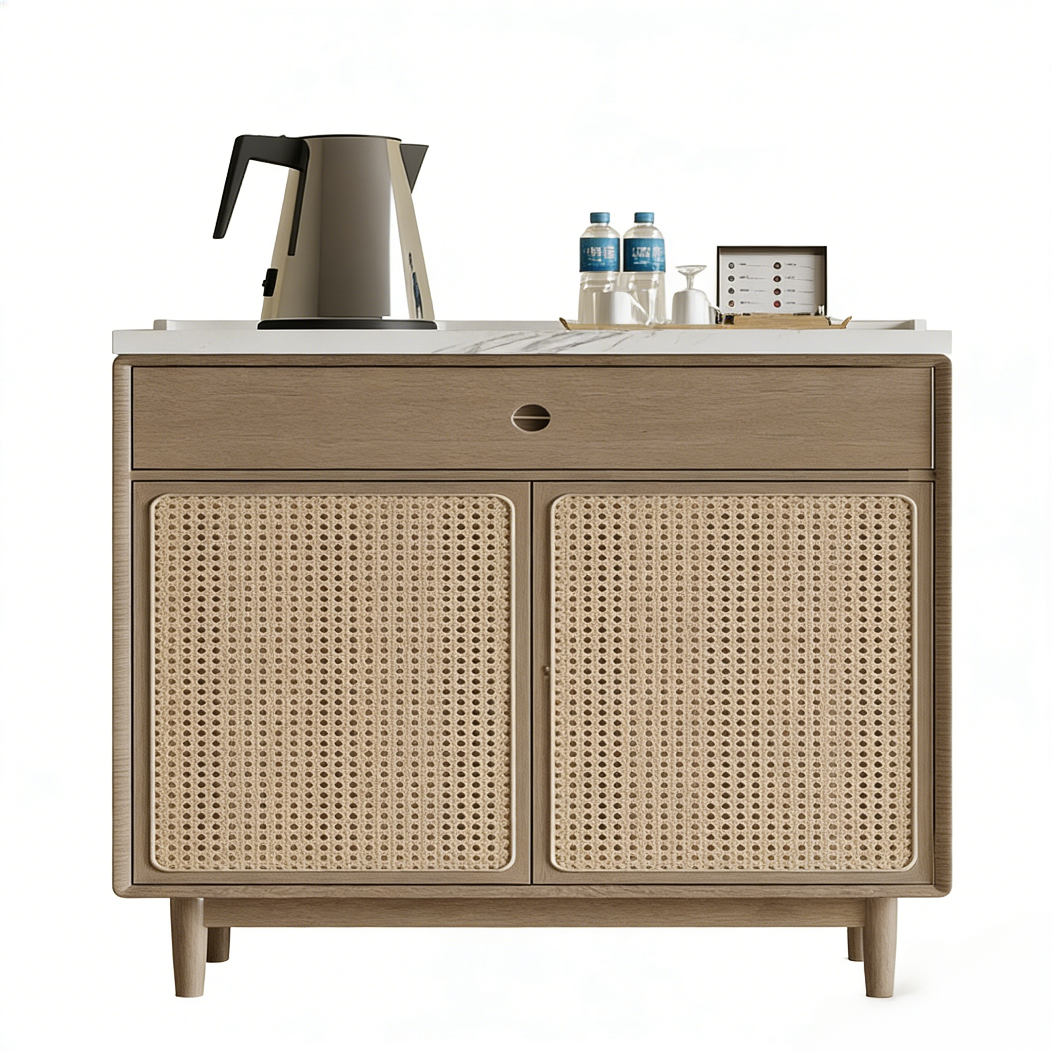 Hotel Minibar Cabinet - Rattan Doors with Marble Top | Modern Hotel Guest Room Amenity Storage Furniture M-1017 1