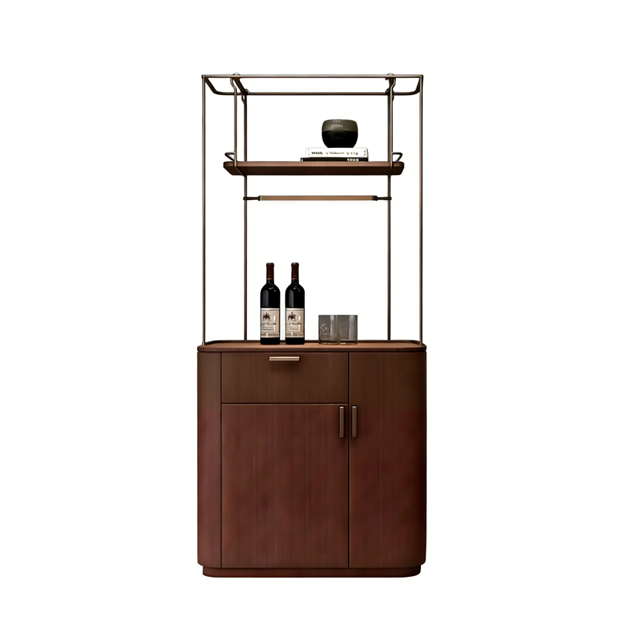Hotel Minibar Cabinet - Wood Finish with Metal Frame | Modern Hotel Guest Room Beverage Storage Furniture M-1018 1