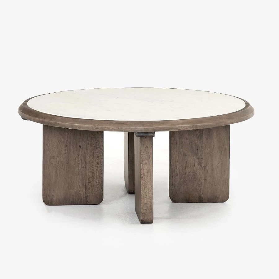 Hotel Coffee Table - Round Marble Top with Solid Wood Base | Modern Lobby & Lounge Accent Furniture C-1020 1