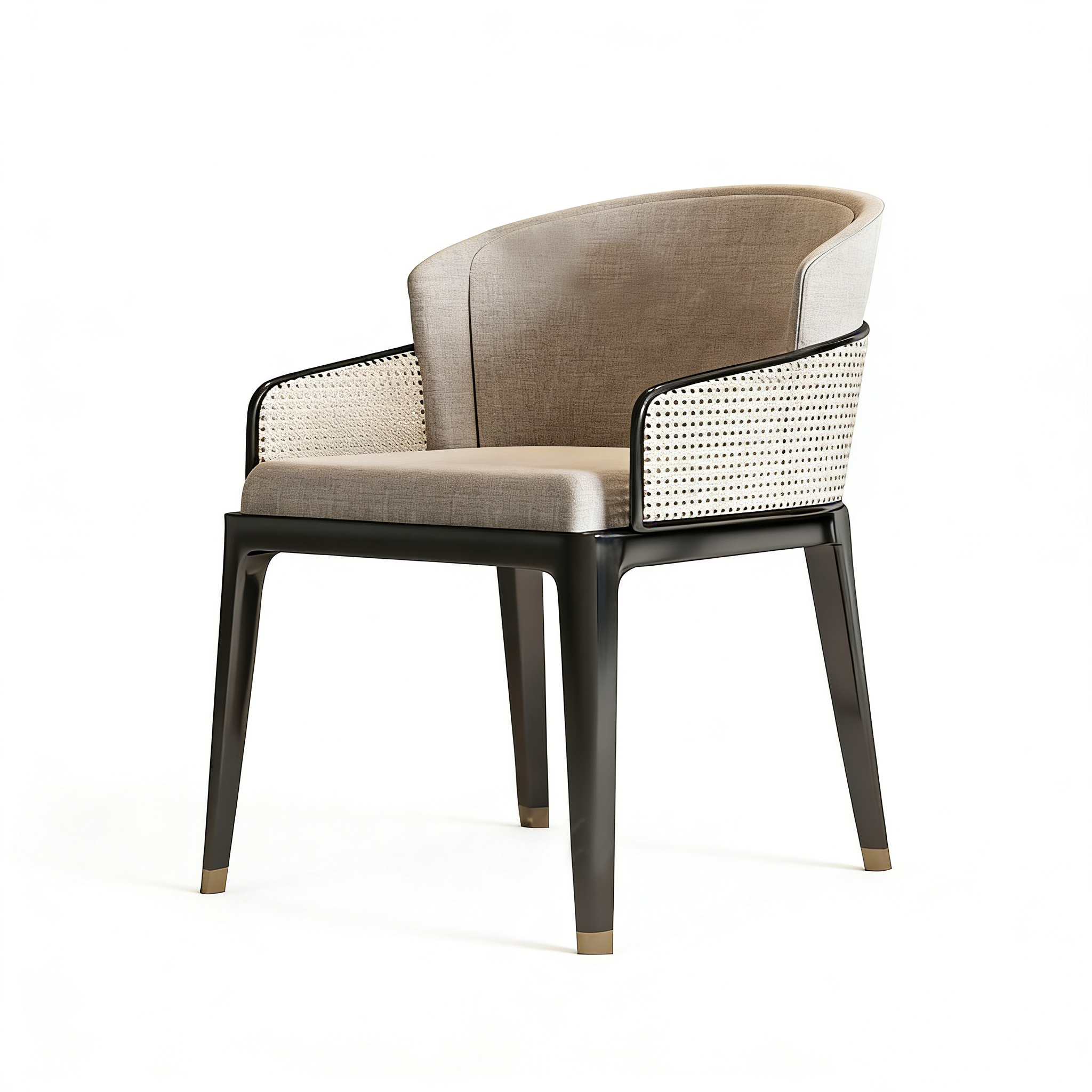 Hotel Dining Chair - Fabric Upholstery with Rattan Back & Metal Legs | Modern Restaurant Seating D-1019 1