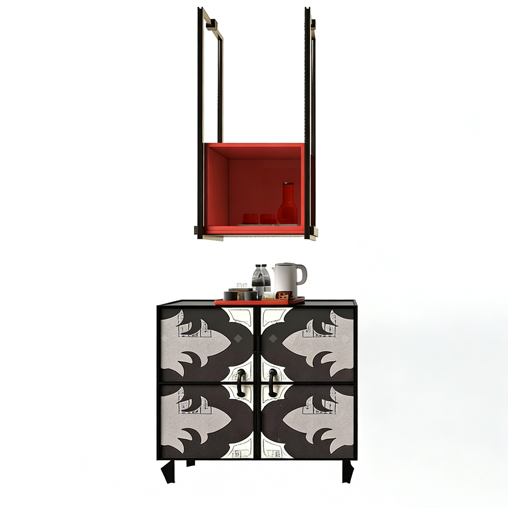 Hotel Minibar Cabinet - Modern Storage Cabinet with Red Accent | Luxury Hotel Room Amenity Furniture M-1019 1