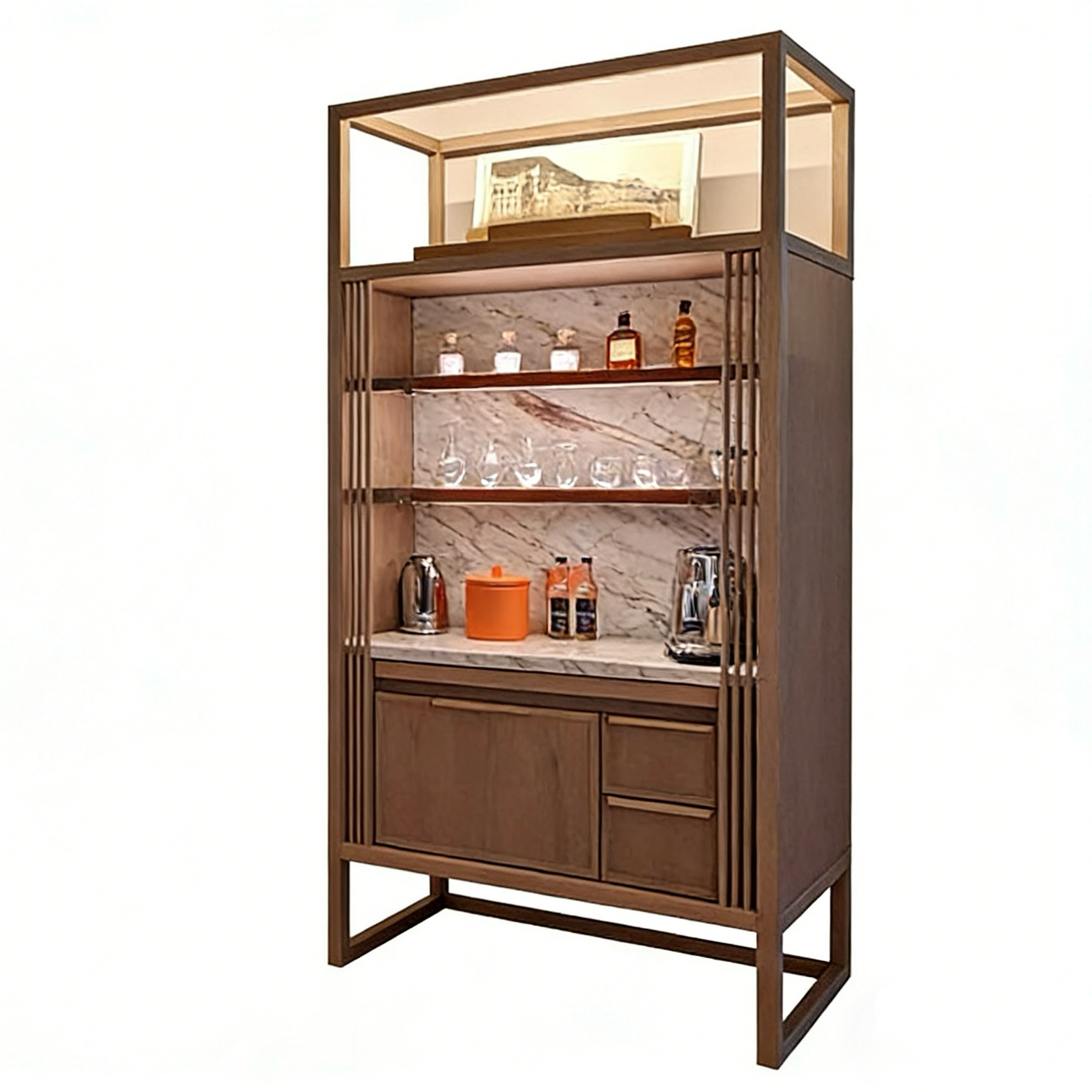 Hotel Minibar Cabinet - Solid Wood Frame with Marble Back & LED Light | Luxury Hotel Room Furniture M-1021 1