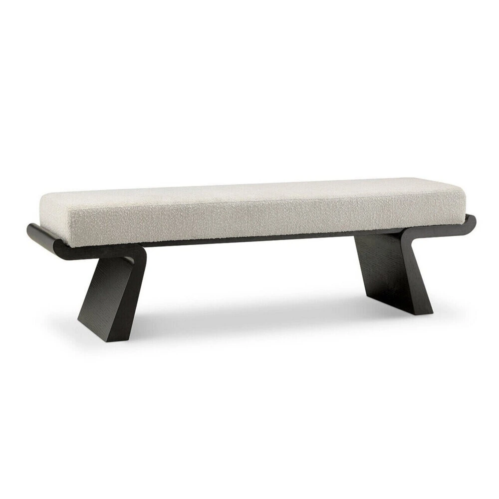 Hotel Bed-end Bench - Boucle Upholstery with Solid Wood Base | Modern Guest Room Ottoman Furniture F-1021 1