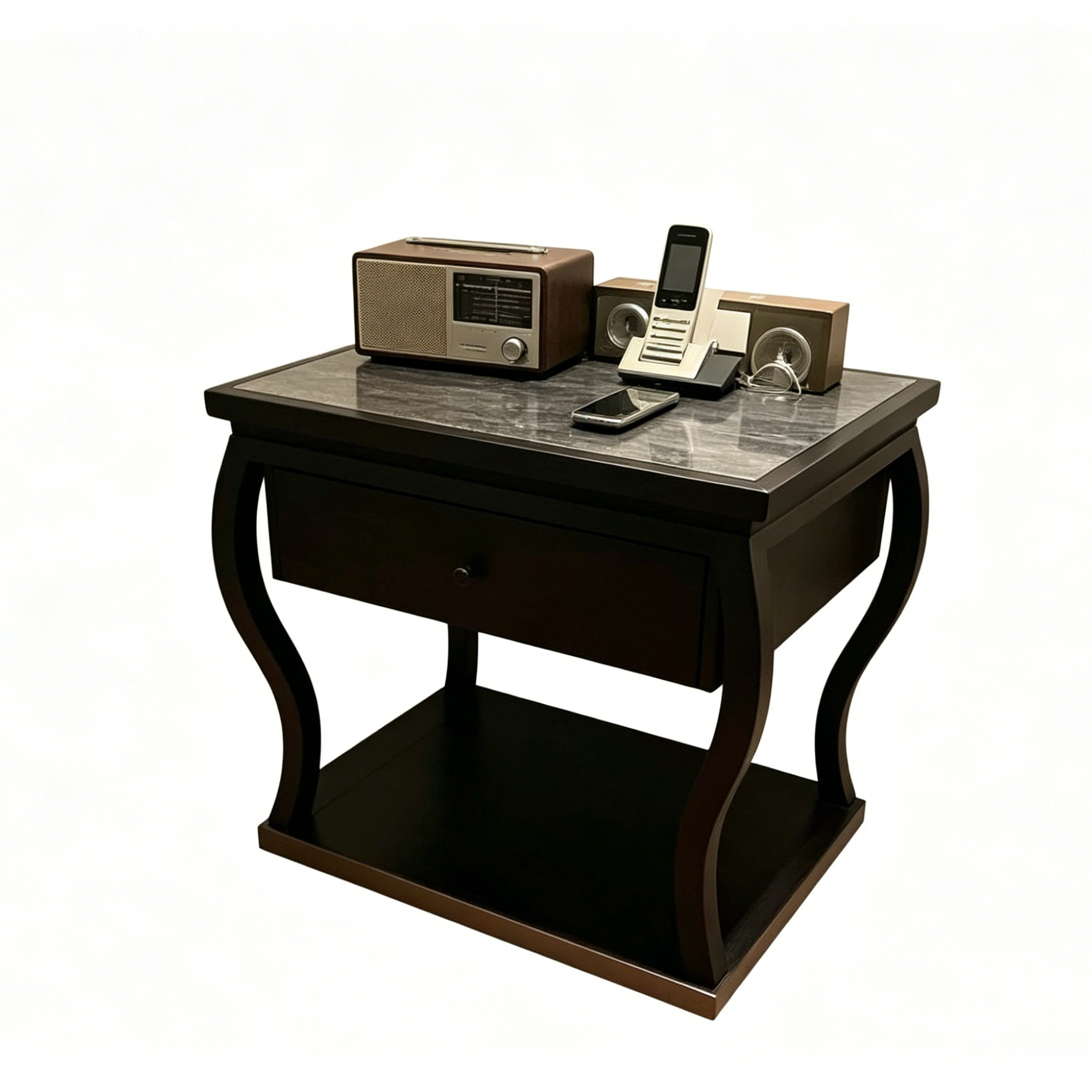 Hotel Bedside Table - Marble Top with Solid Wood Frame | Modern Guest Room Nightstand Furniture A-1023 1