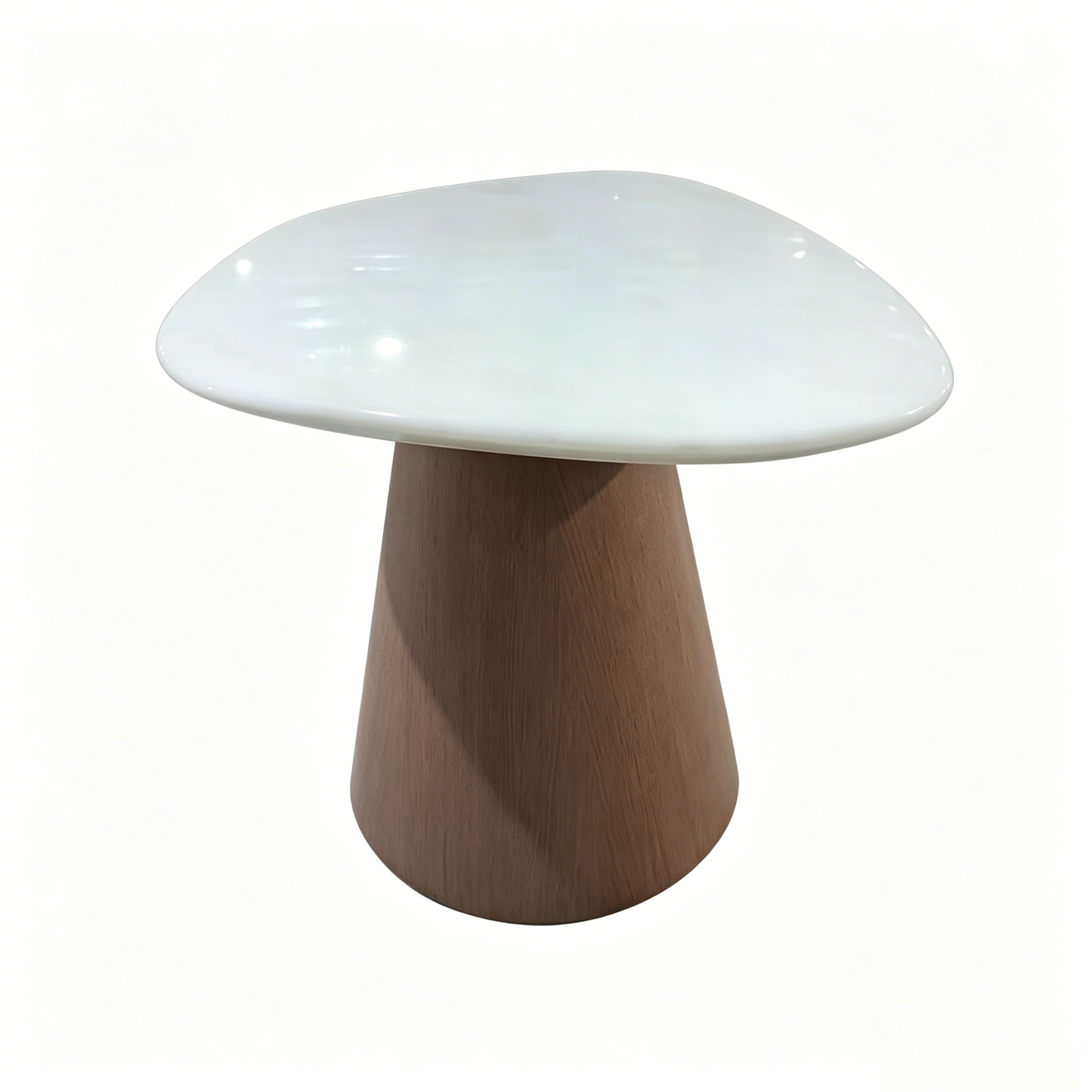 Hotel Side Table - White Marble Top with Solid Wood Cone Base | Modern Lobby Accent Table C-1023 1