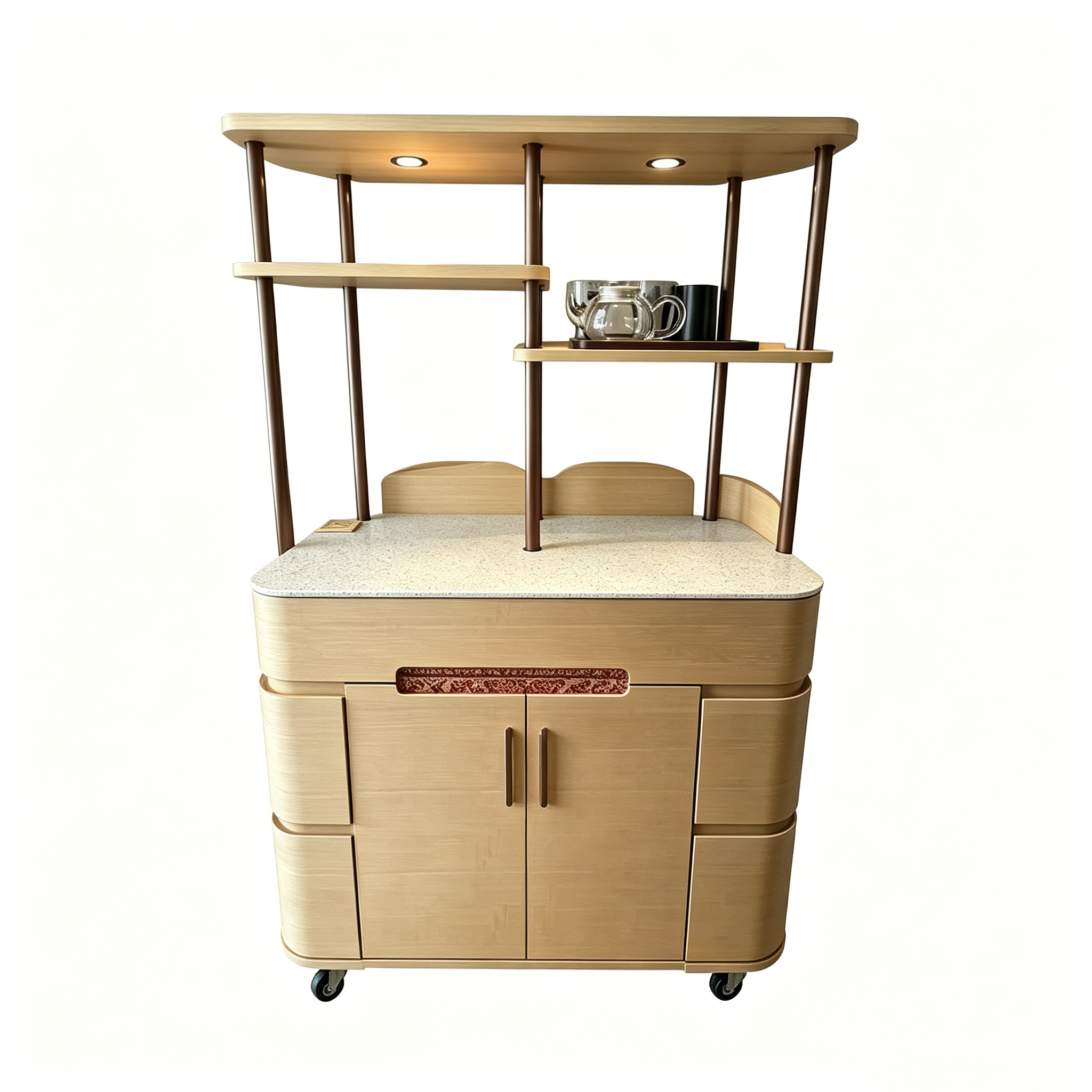 Hotel Mobile Minibar Cart - Wood Frame with Shelves | Modern Guest Room Beverage Station M-1024 1