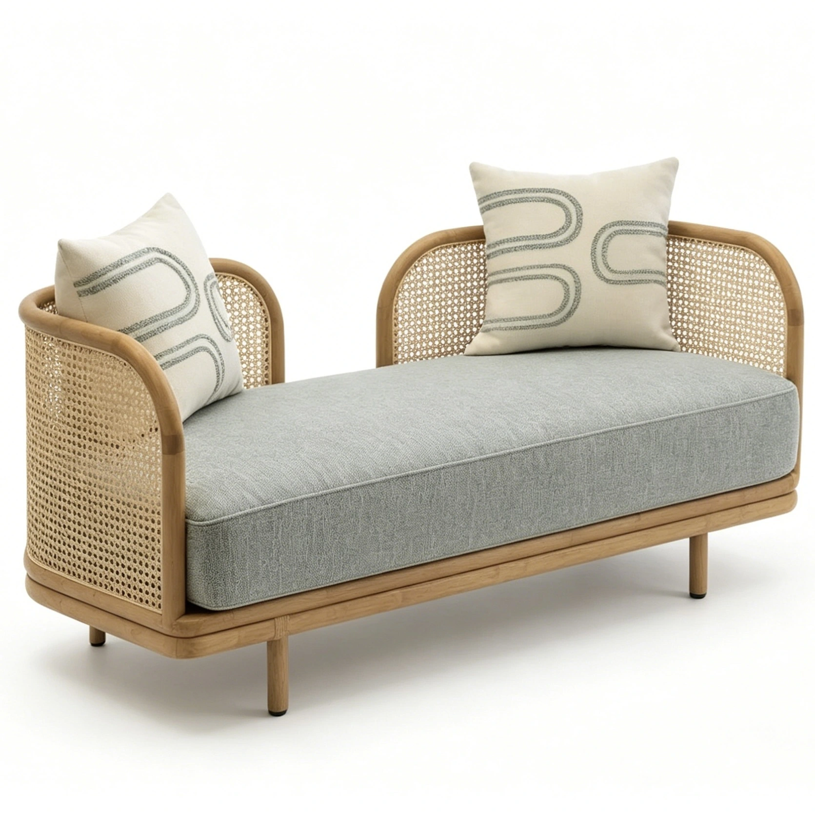 Hotel Bed-end Bench - Woven Rattan Frame with Fabric Cushion | Modern Guest Room Seating F-1022 1