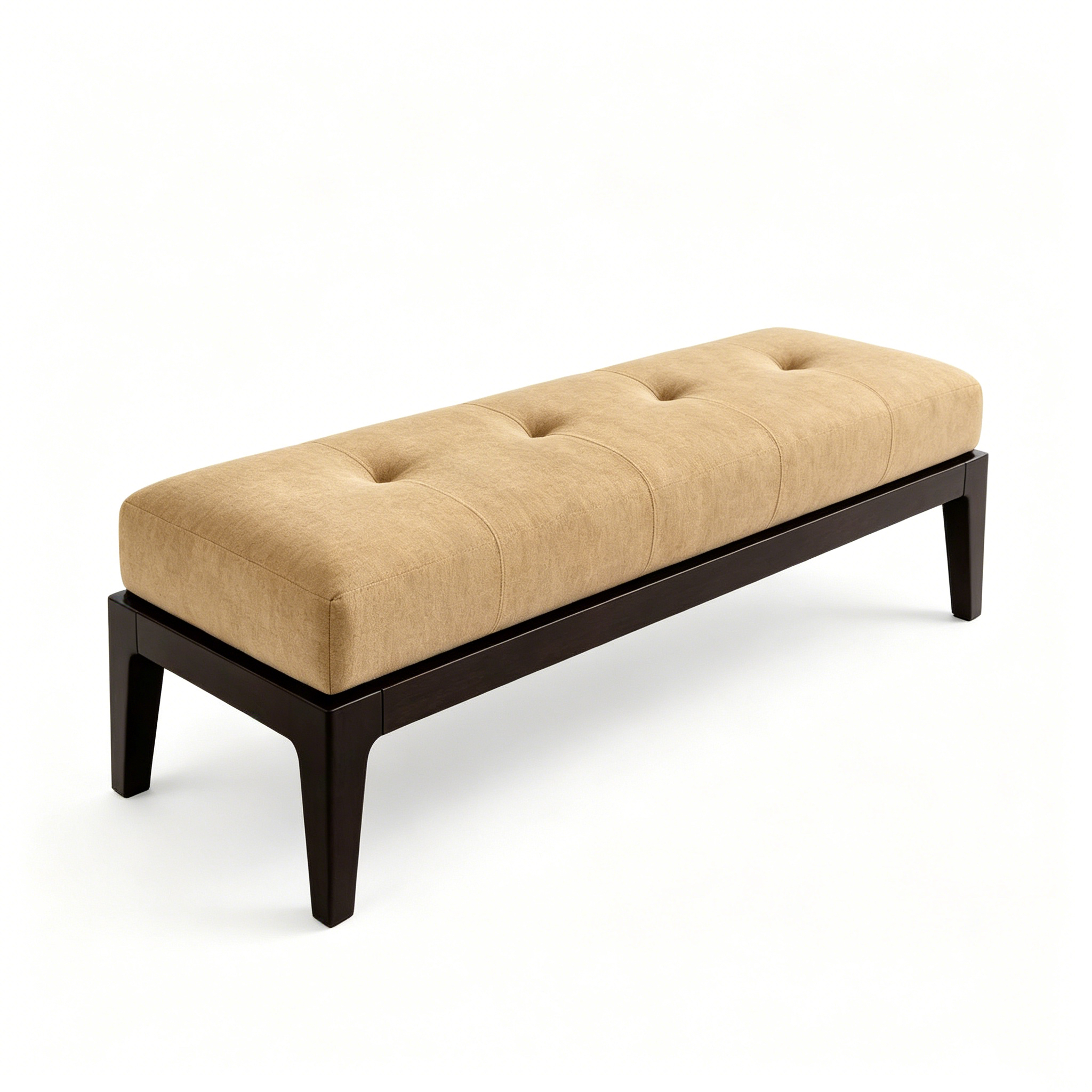 Hotel Bed Bench - Tufted Fabric Cushion with Dark Wood Frame | Modern Guest Room Seating F-1024 1