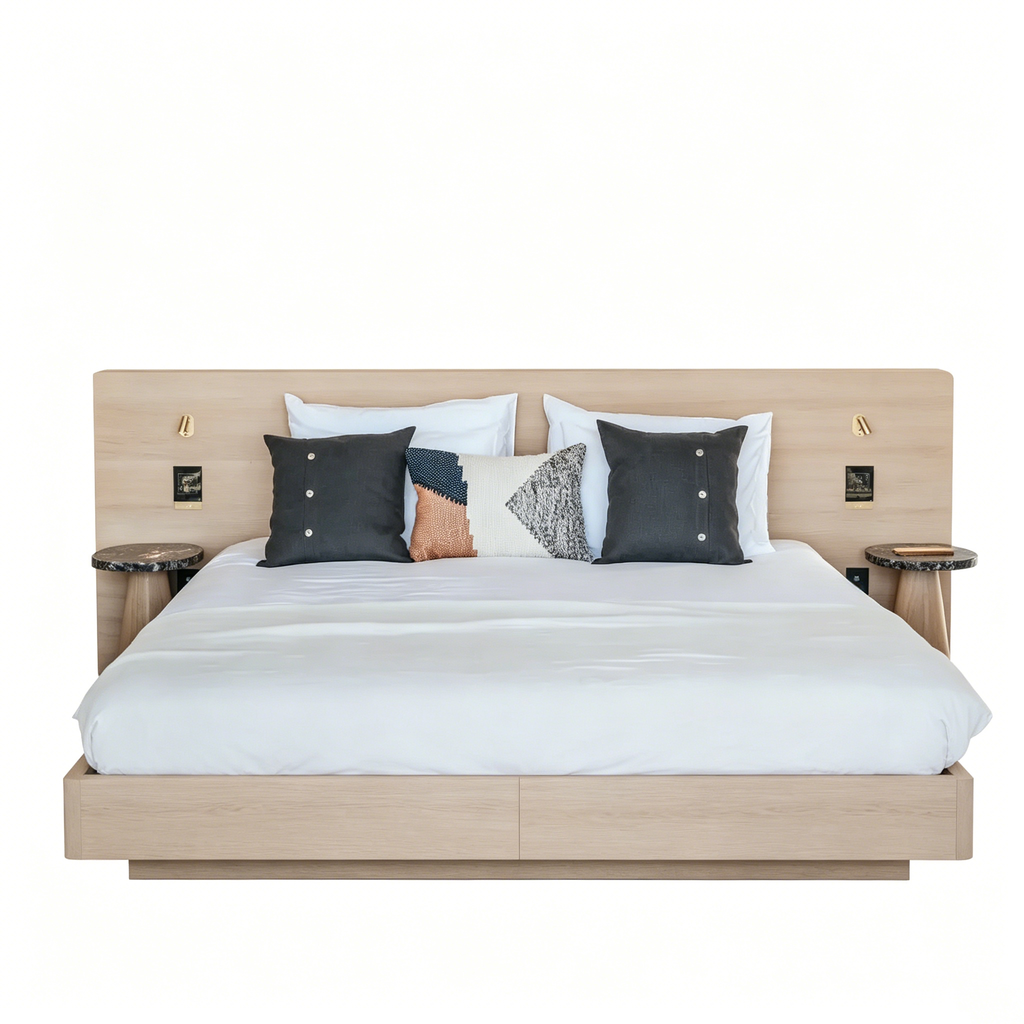 Hotel Platform Bed - Solid Wood Frame with Built-in Headboard | Modern Guest Room Furniture B-1025 1