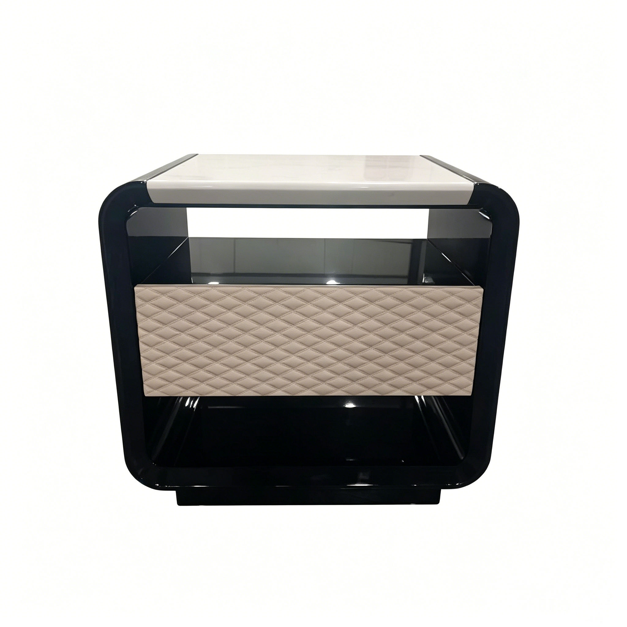 Hotel Bedside Table - Marble Top with Quilted Upholstered Drawer | Modern Guest Room Nightstand A-1025 1