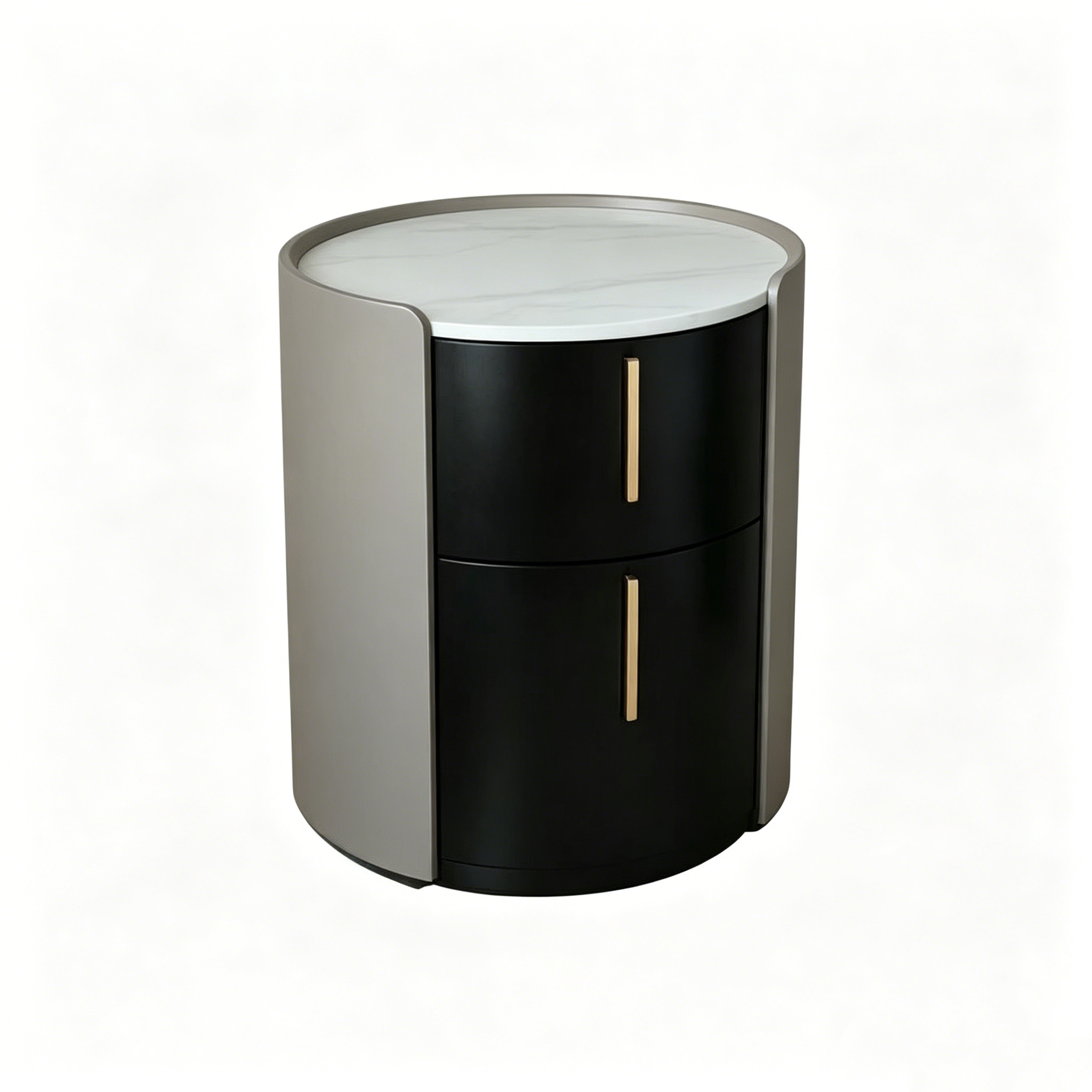 Hotel Round Bedside Table - Marble Top with Dual Drawers | Modern Guest Room Nightstand A-1026 1