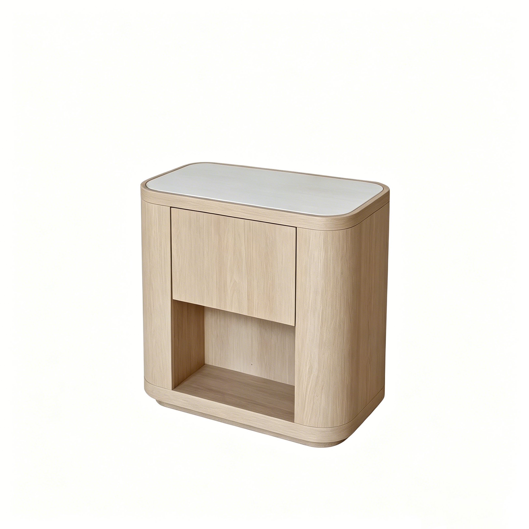 Hotel Wood Bedside Table - Marble Top with Drawer & Open Shelf | Modern Guest Room Nightstand A-1027 1