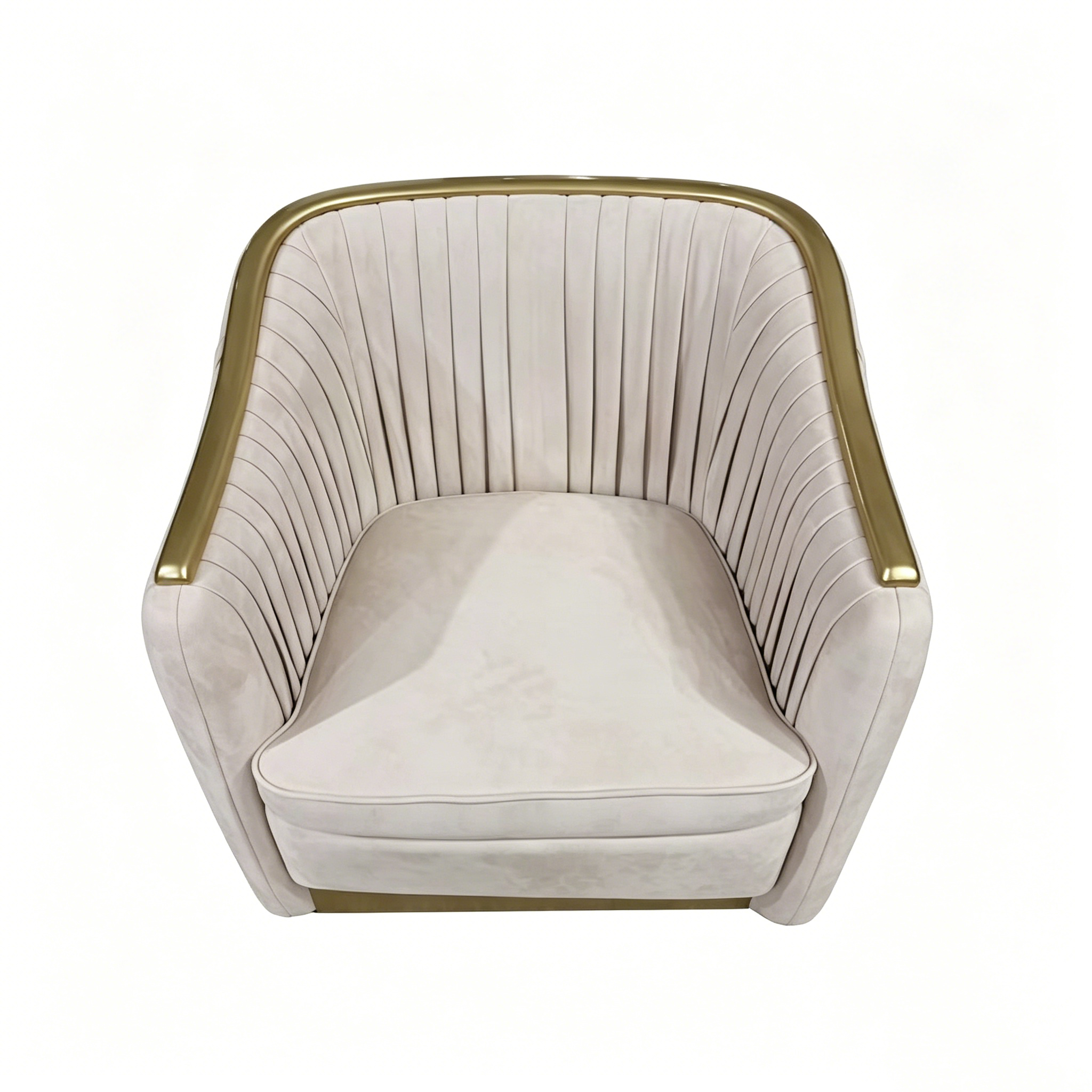Luxury Hotel Single Sofa - Pleated Velvet Upholstery with Metal Trim | Guest Lounge Armchair Furniture S-1026 1