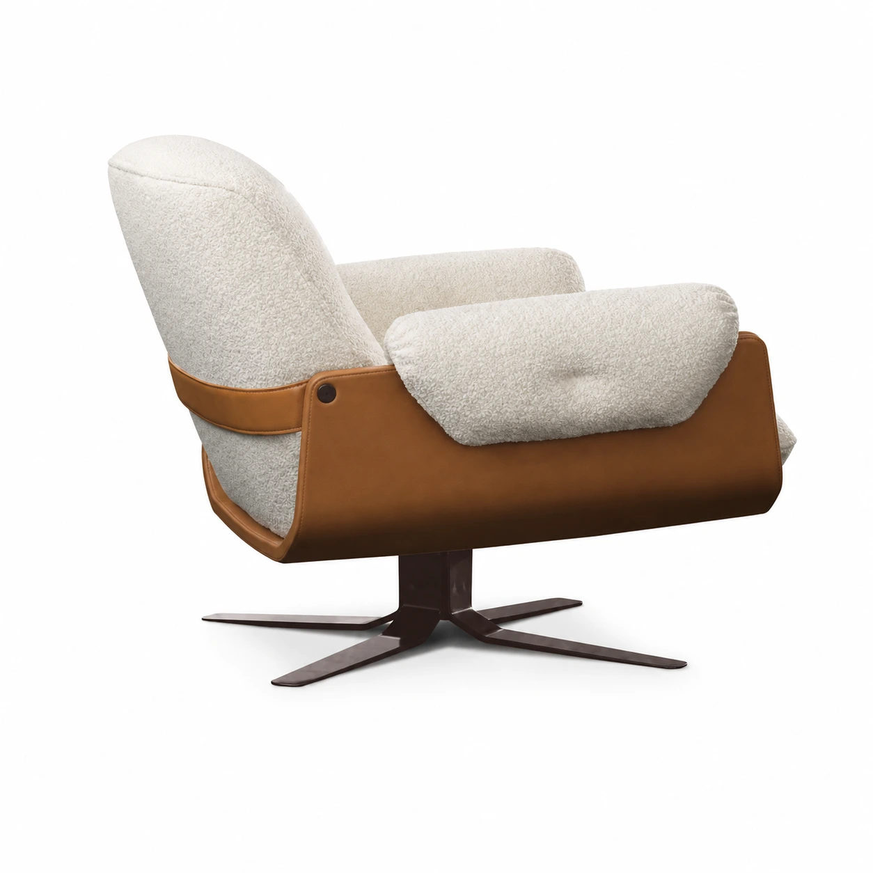 Hotel Swivel Lounge Chair - Boucle & Leather Upholstery with Metal Base | Modern Lobby Seating L-1025 1