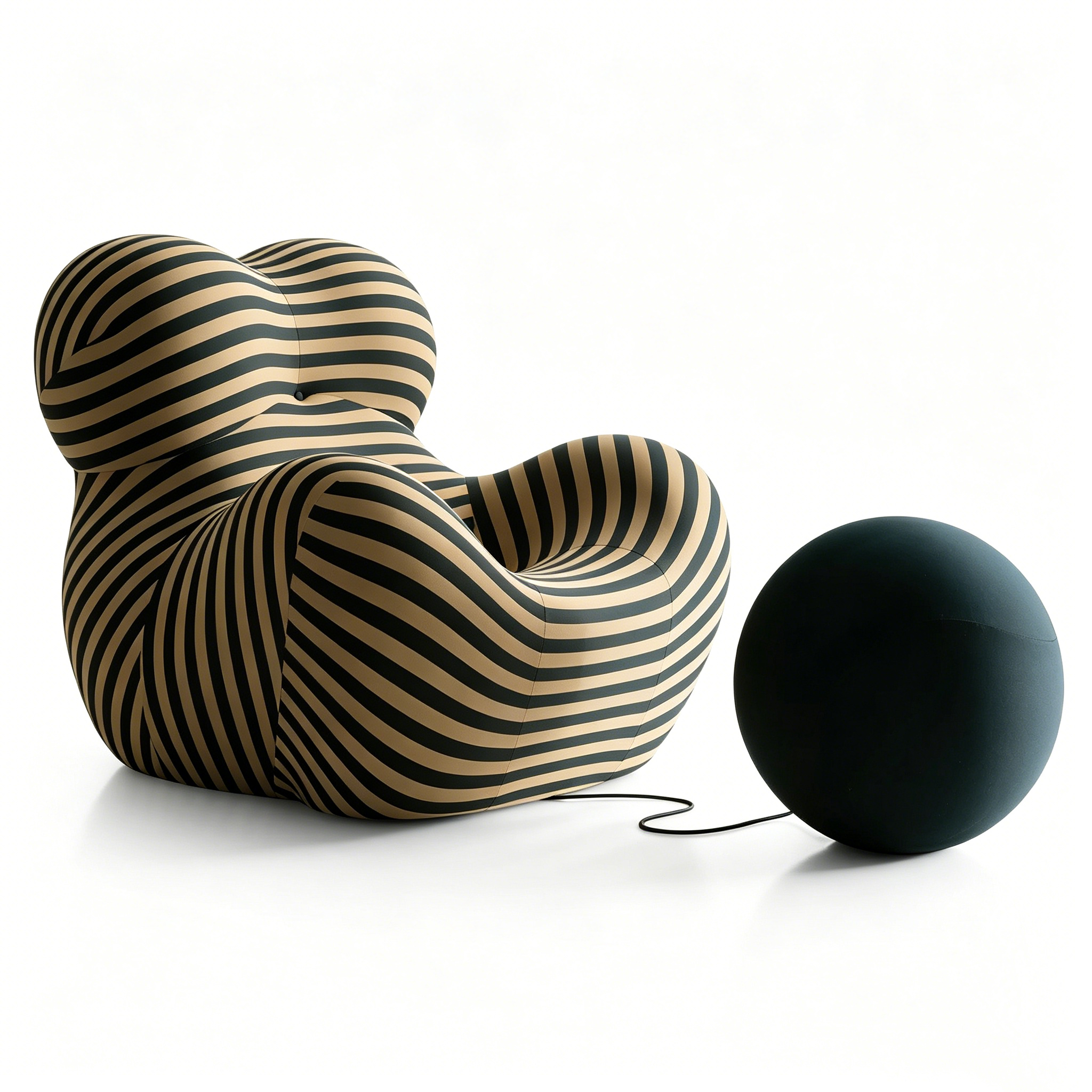 Hotel Statement Lounge Chair - Striped Fabric Upholstery with Matching Ball Stool | Modern Artistic Seating L-1027 1