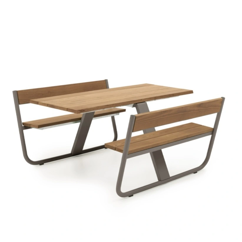 Outdoor All‑in‑One Hotel Dining Set with Backrest | Wood Metal Frame for Resort Public Areas P-1006 1