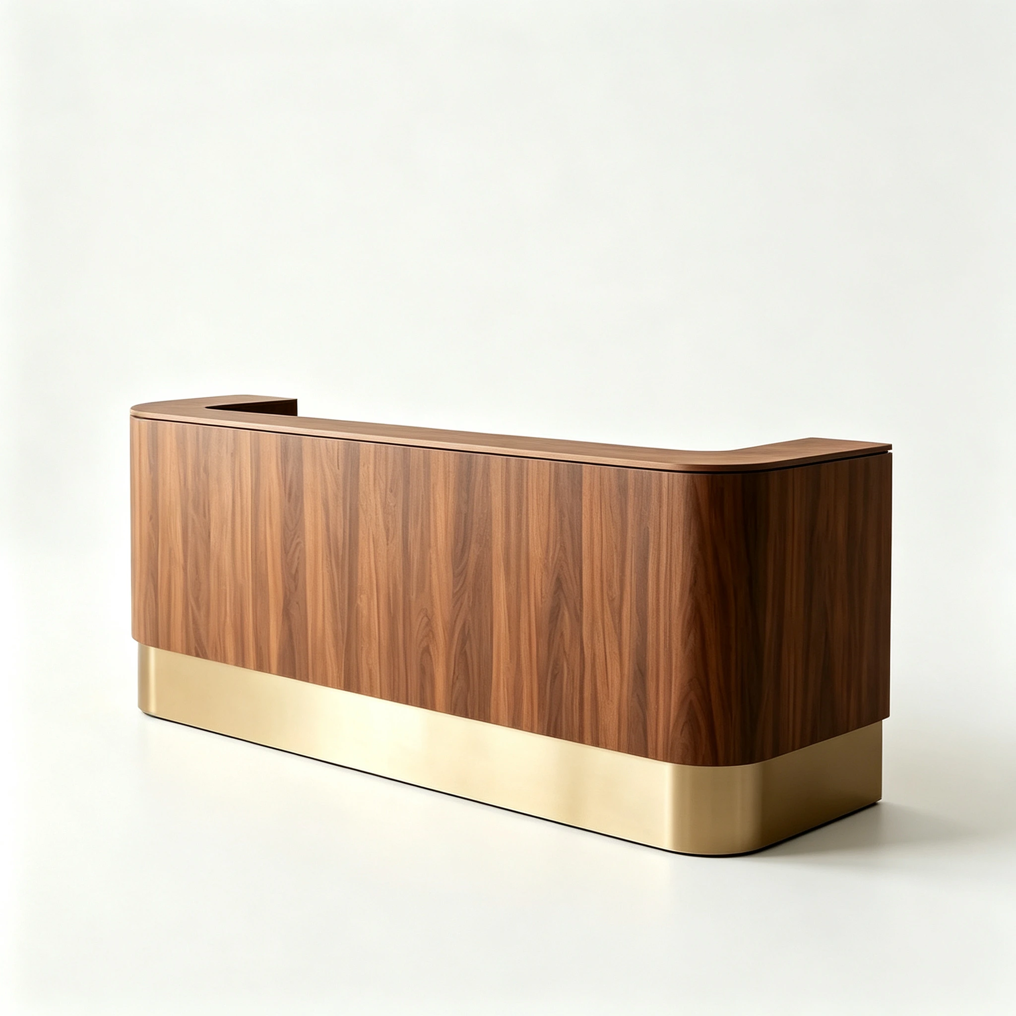 Hotel Walnut Wood Reception Desk｜Curved Gold Base for Hospitality Lobby Projects O-1034 1