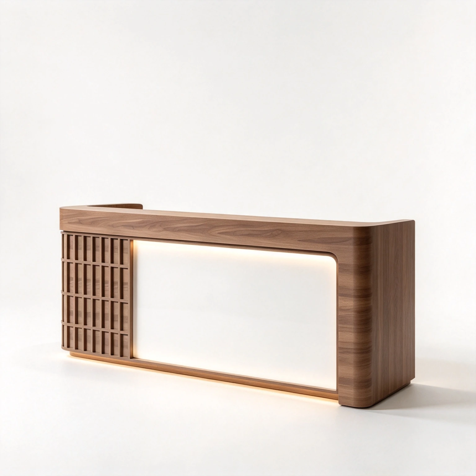 Hotel Wooden Reception Desk with LED Lighting｜ Lattice Front for Resort Lobby Projects O-1035 1