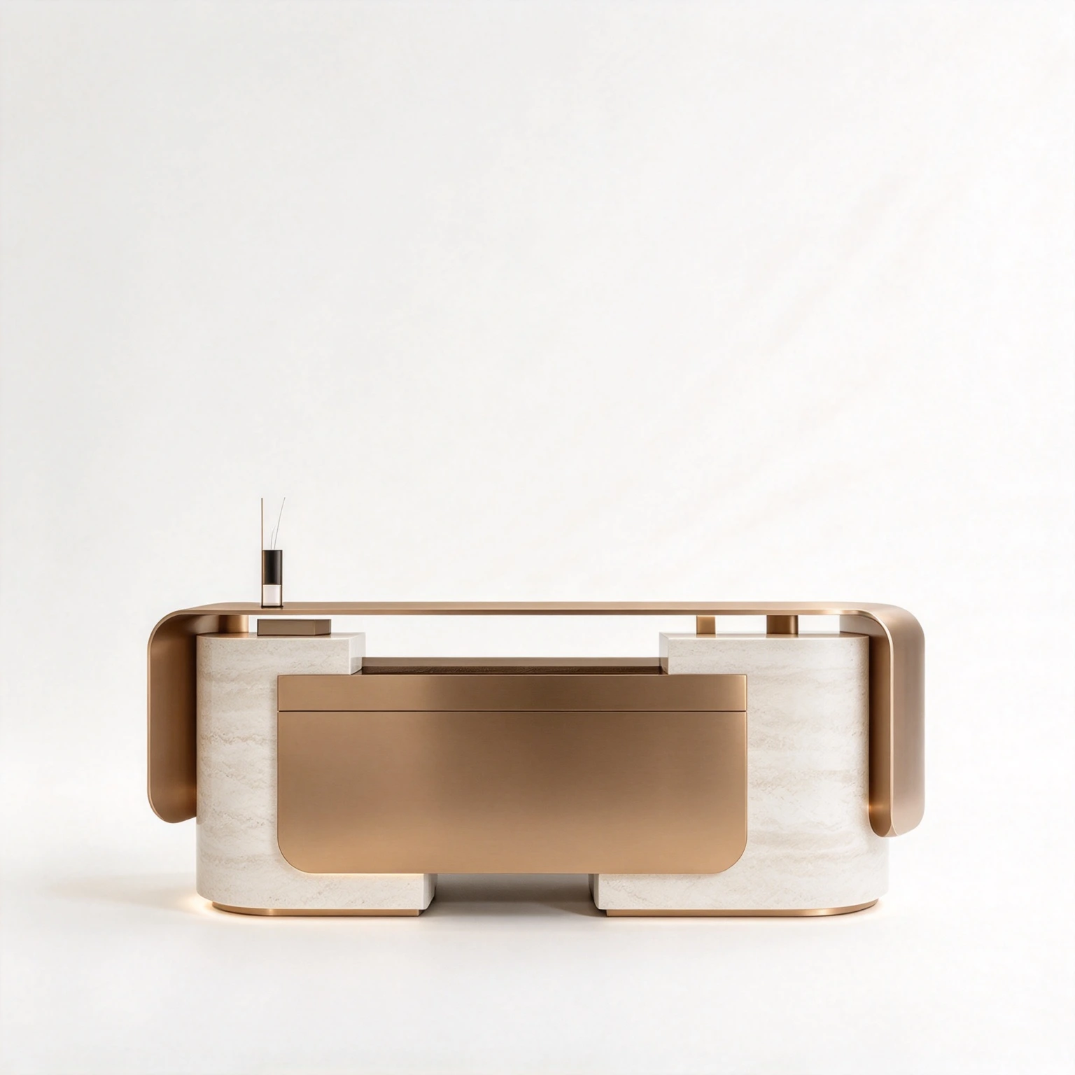 Hotel Marble Reception Desk｜ Curved Gold Base for Resort Lobby O-1036 1