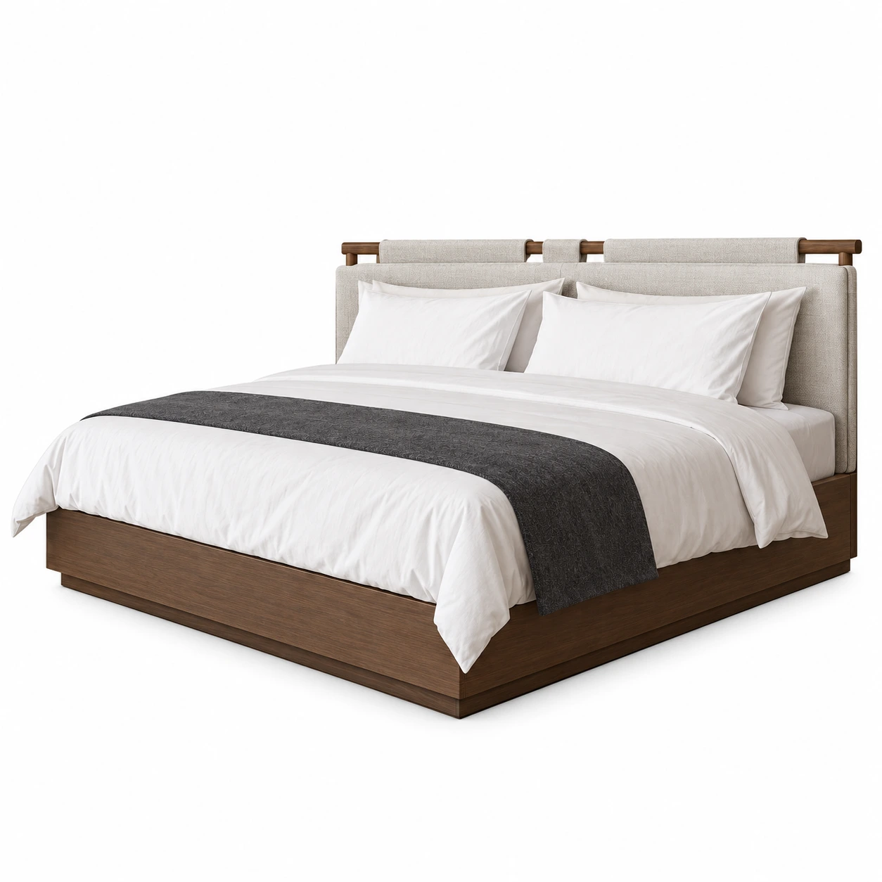 Wooden King Hotel Bed with Fabric Headboard for Resort Projects B-1039 1