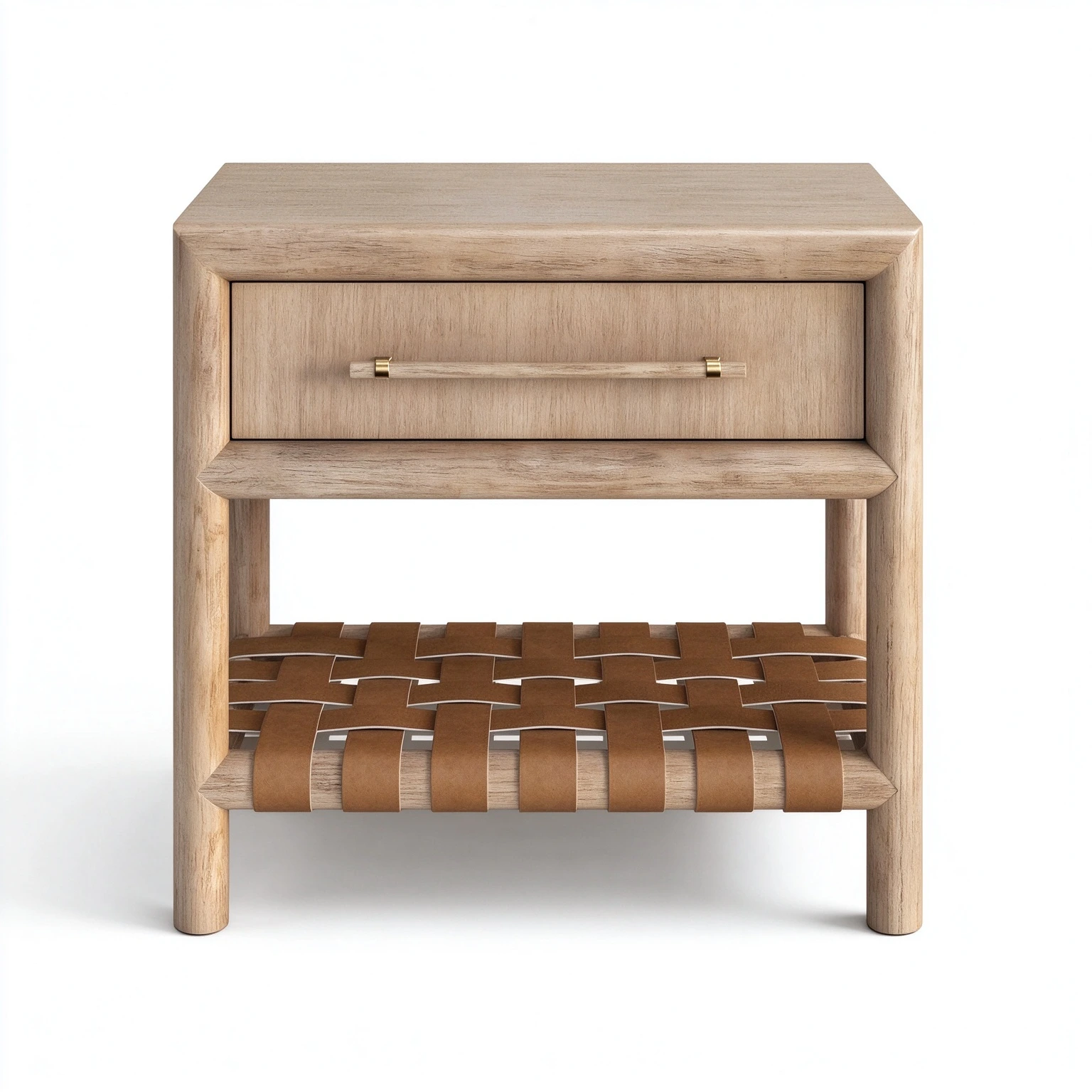 Hotel Wooden Nightstand｜1 Drawer Woven Leather Shelf Bedside Table for Guest Bedroom A-1037 1