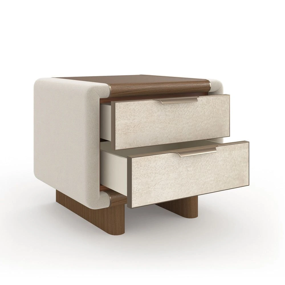 Luxury Hotel Nightstand｜ Upholstered Walnut 2 Drawer Bedroom Storage Cabinet A-1038 1