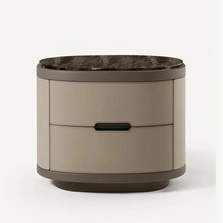 Hotel Nightstand｜ Leather Upholstered 2 Drawer Bedside Table with Marble Top for Hospitality A-1039 1