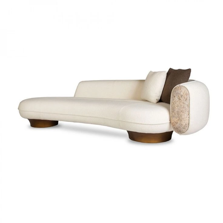 Luxury Curved Boucle Chaise Sofa｜ Natural Stone Accent for Hotel and Resort Lobby S-1037 1