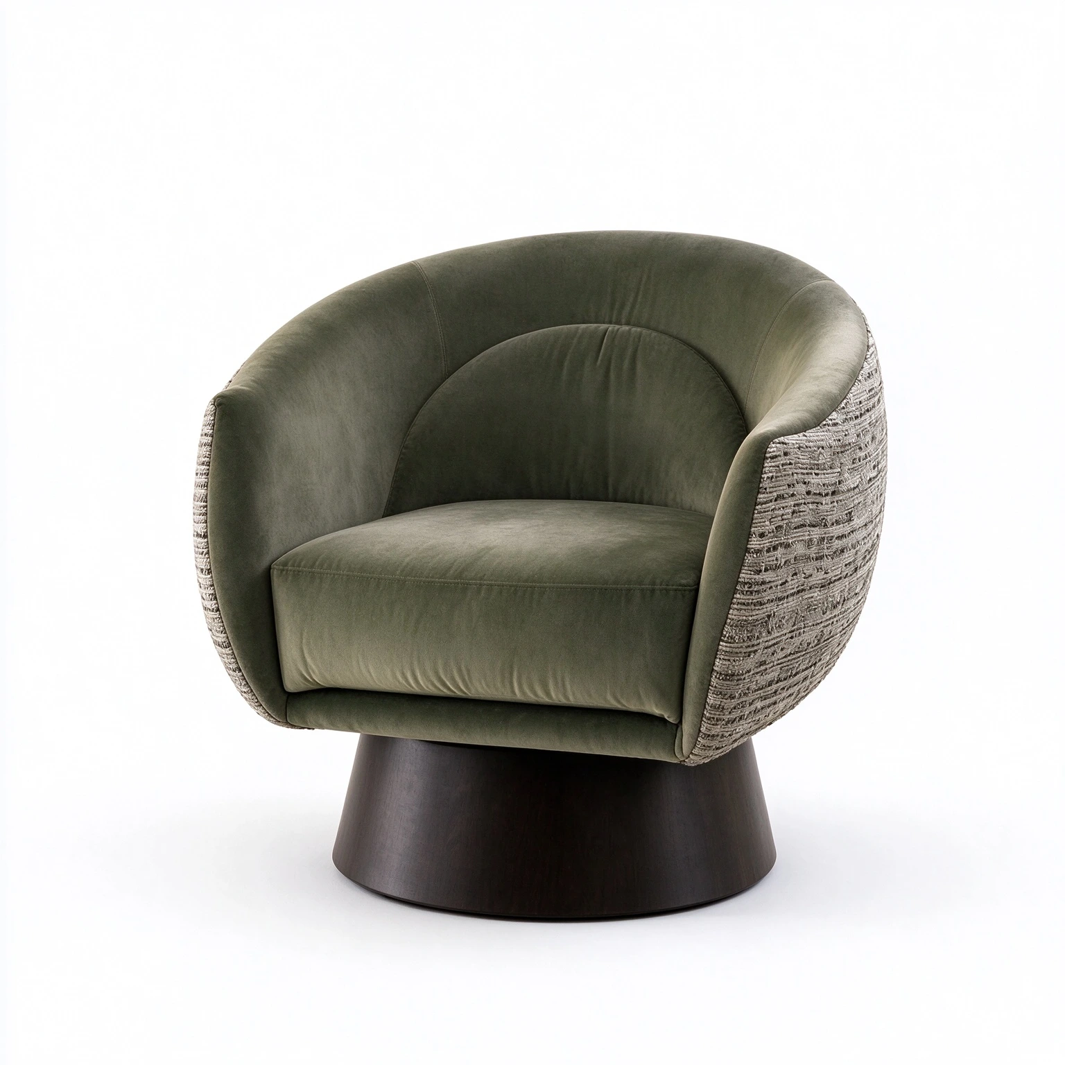 Luxury Hotel Barrel Accent Chair｜ Mixed Textile Upholstery- Rotatable Wood Base for Guest Room L-1038 1