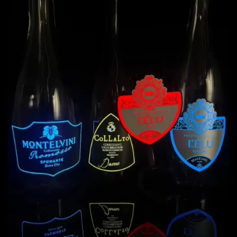 Custom EL bottle label sticker with glowing logo for Champagne and Cognac brands