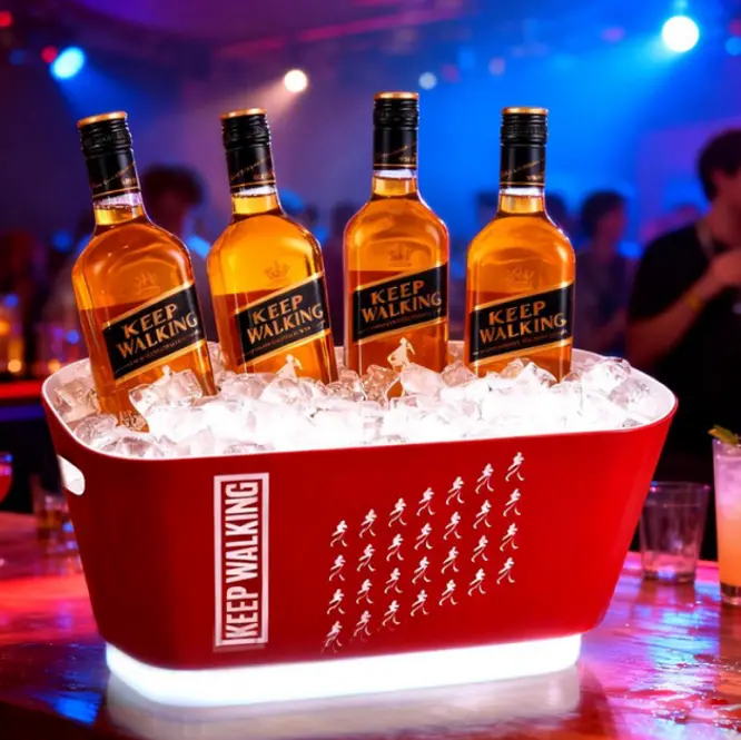 LED ice bucket with full artwork printing for bar promotions and brand activation