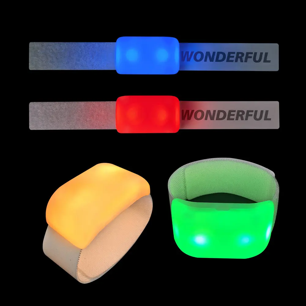 High-comfort breathable elastic LED wristband worn on wrist for long-duration events.