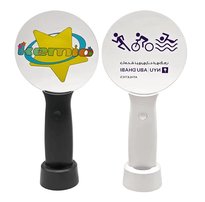 Custom acrylic LED light stick with base in black and white for concerts and fan events