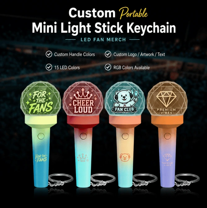 custom mini dome light stick keychain with fan logo designs