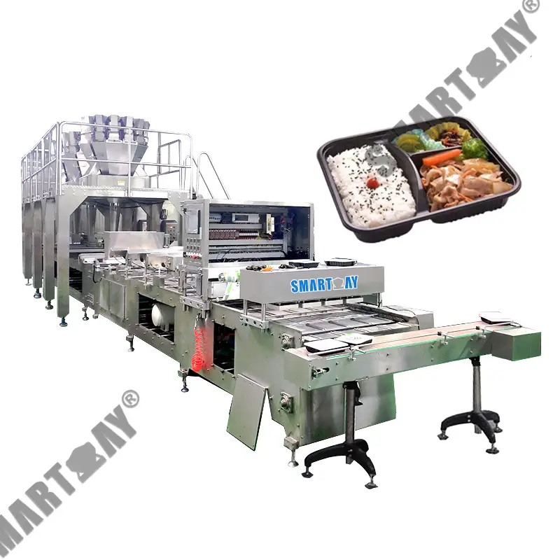 Automatic Ready Meal Packaging Machine With Gas Flush Modified Atmosphere Machine And Vacuum Tray Sealing Machine 1