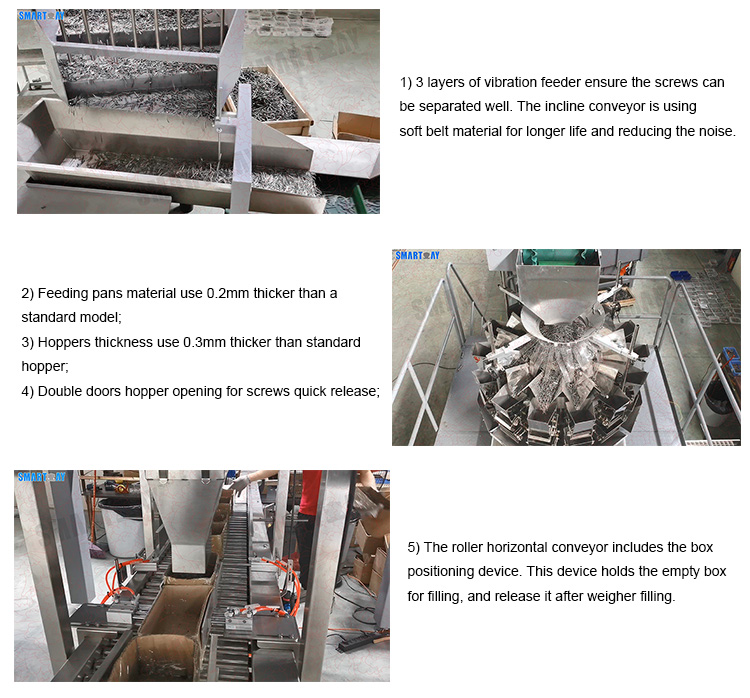 அட்டைப் பெட்டியில் மல்டிஃபங்க்ஷன் மல்டிஹெட் வெய்யர் பேக்கிங் மெஷின் நிரப்பும் வன்பொருள் கம்பி நகங்கள் போல்ட் ஸ்க்ரூ பேக்கிங் மெஷின் 4