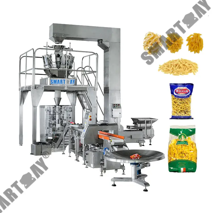 Magna tal-Ippakkjar tal-Makaroni tal-Għaġin VFFS Awtomatika Sħiħa għall-Mili tal-Użin b'Borża tal-Imħaded 500g b'14-il ras Weigher 1