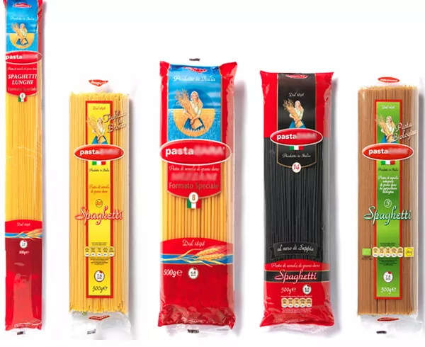 مڪمل خودڪار وزن ڀرڻ وارو VFFS پيلو بيگ 500 گرام پاستا ميڪاروني پيڪنگ مشين 14 هيڊ وزن سان 11