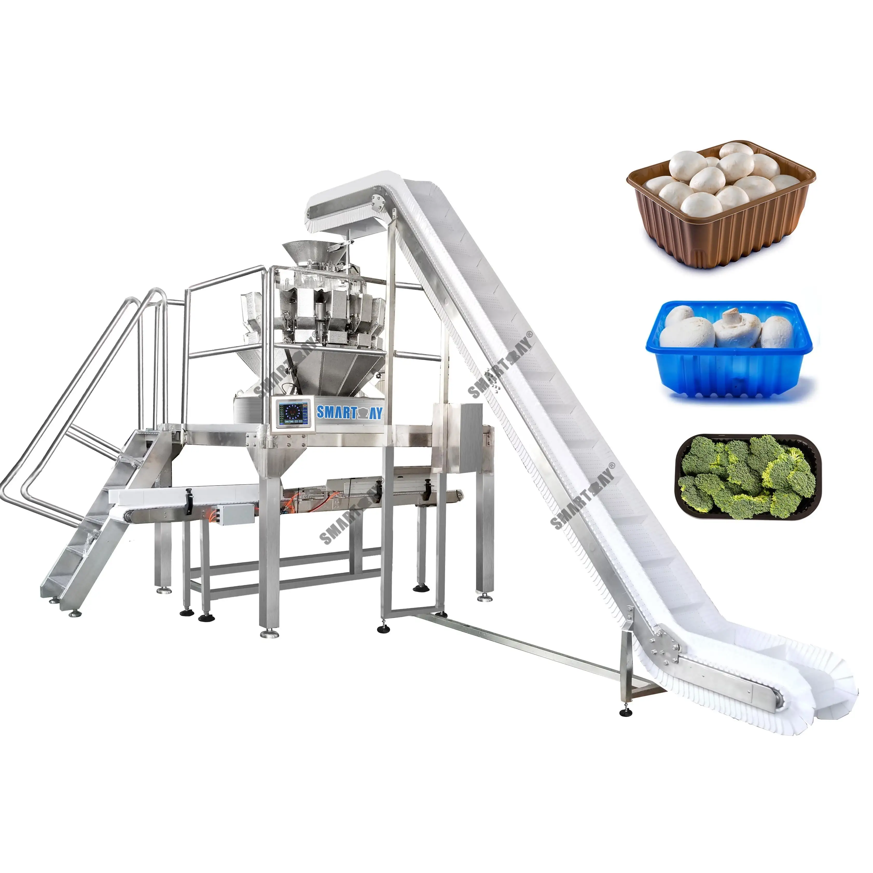 אויטאָמאַטיש שוועמל פילונג פּאַקינג ליניע גרינס בראָקאָלי פּלאַסטיק קעסטל פּאַקינג מאַשין מיט טאַץ דיספּענסער 1