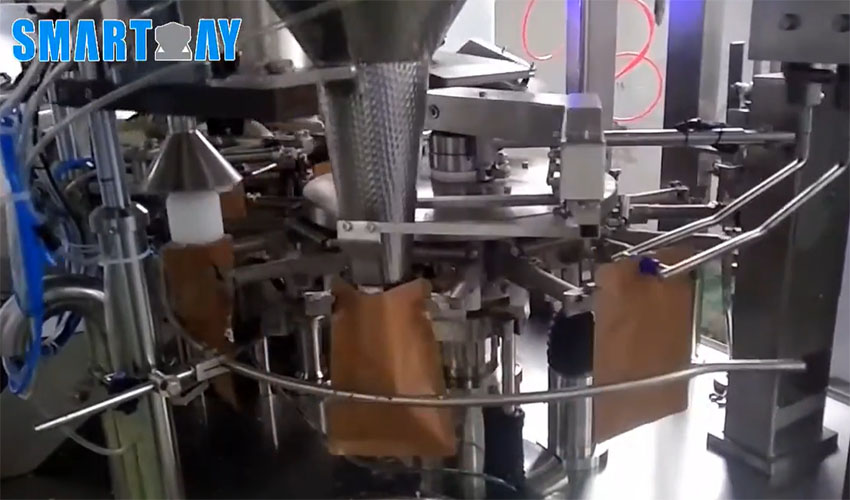 Fried rice vacuum premade bag rotary packaging line with screw multihead weigher 11