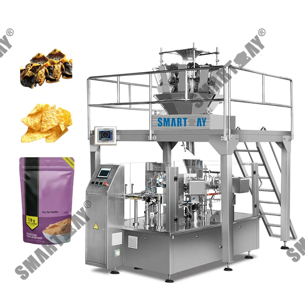 Máquina automática de embalagem de nachos em sacos doypack para produtos como algas marinhas, chips de laver e nori. 1