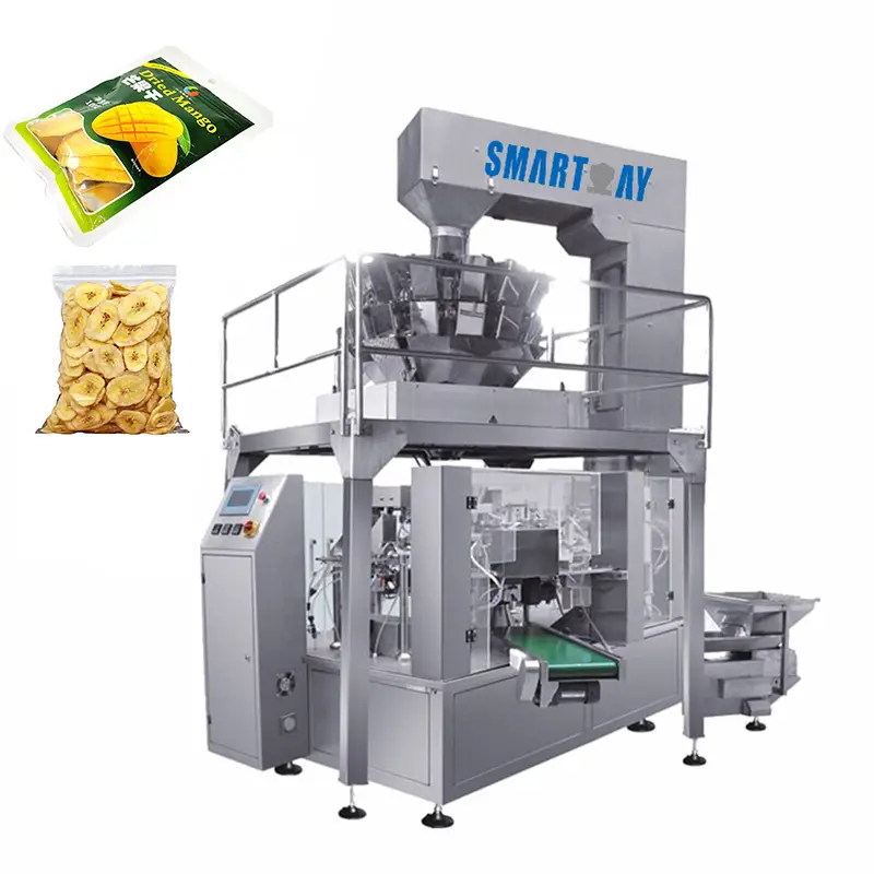 Harga pabrik timbangan ngeusian mangga garing mesin bungkus kantong nangtung mesin bungkus cau garing pikeun buah garing 1