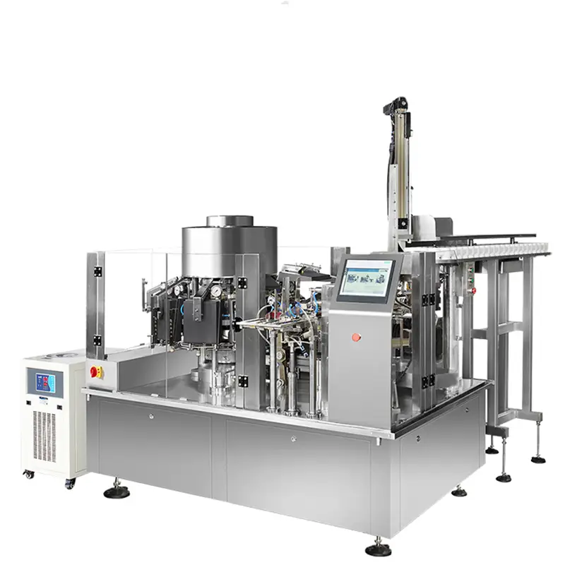 பல செயல்பாட்டு வெற்றிட ஒட்டும் பொருள் வறுத்த அரிசி முன்கூட்டியே தயாரிக்கப்பட்ட பை ரோட்டரி நிரப்புதல் பேக்கிங் இயந்திரம் 1