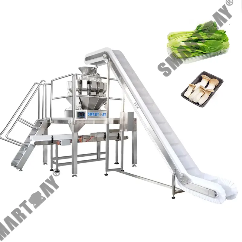 మల్టీహెడ్ వెయిగర్‌తో మల్టీ ఫంక్షన్ వెయిజింగ్ ఫిల్లింగ్ మష్రూమ్ ట్రే ప్యాకింగ్ మెషిన్ 1