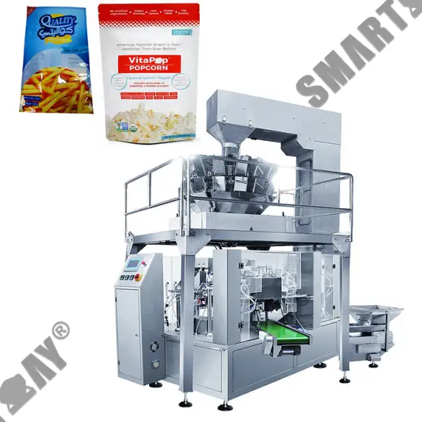 Բարձր ճշգրտությամբ կանգնած տոպրակով պոպկորնի փաթեթավորման մեքենա Ֆրանսիական տապակած փաթեթավորման մեքենա հավասարակշռող կշռով 1