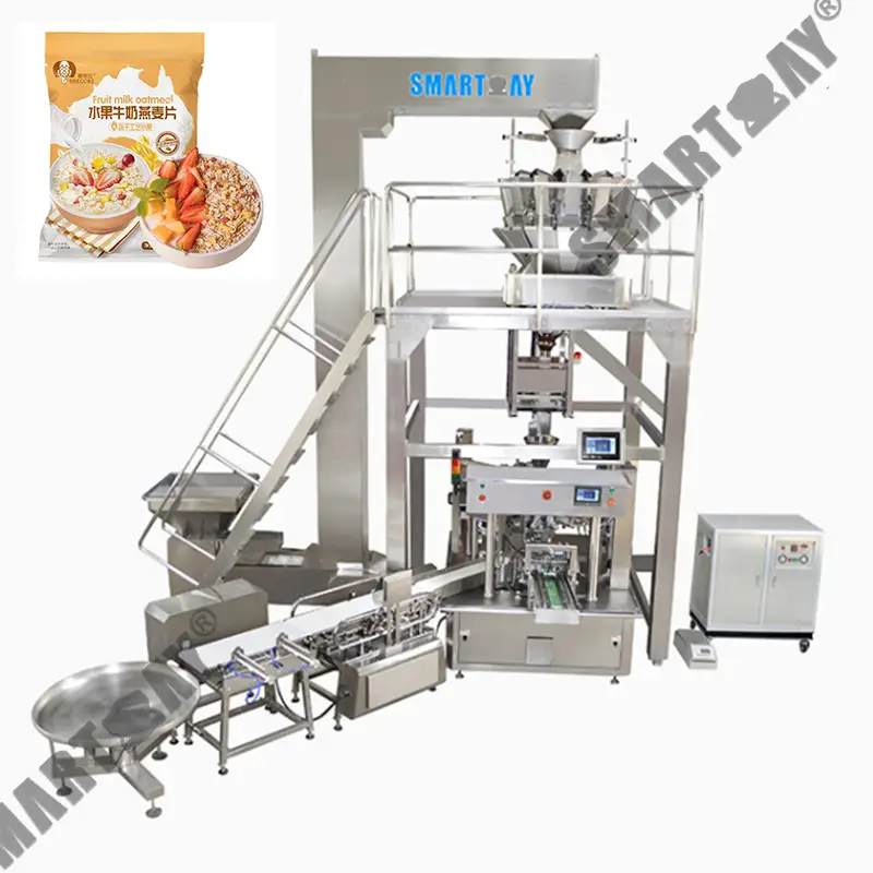 Umshini wokupakisha we-oatmeal wezithelo oxutshwe ngokuzenzakalelayo womshini wokupakisha we-strawberry owomisiwe owenziwe ngesikhwama sikakolweni nge-MHW 1