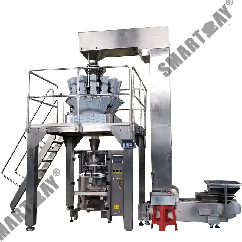 Taas nga episyente nga vertical bagger VFFS pillow bag packaging machine para sa giputos nga mimi shrimp strips ug crab flavor granules 1