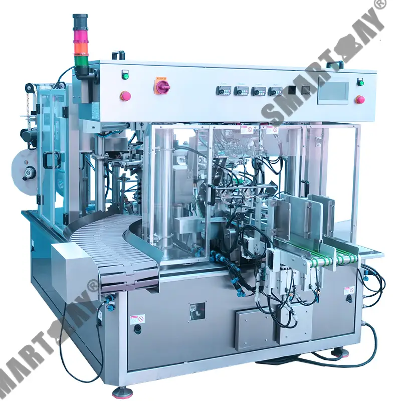 Double filling pouch rotary packing machine for pet food fastfood snacks 1